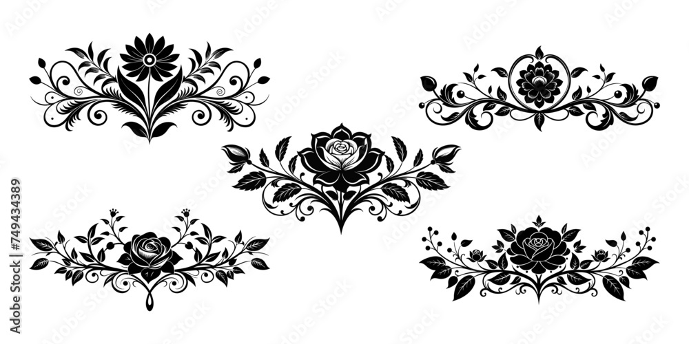 Black floral dividers for vintage page decor