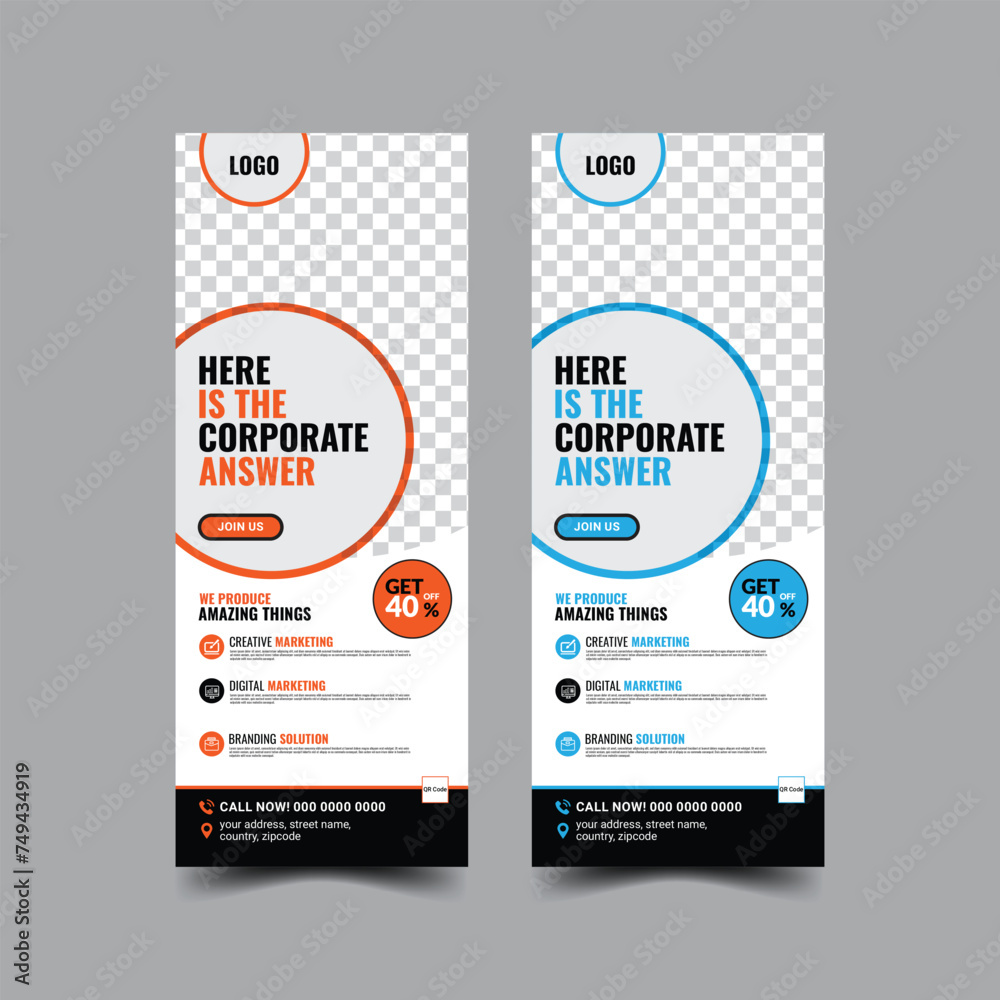 Obraz premium Business Roll up banner design template vector, abstract background, modern x-banner, rectangle size geometric shape