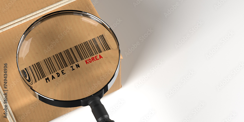 Made in Korea concept black lined barcode eco paper on white background ...