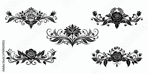 Vintage floral dividers black page adornment