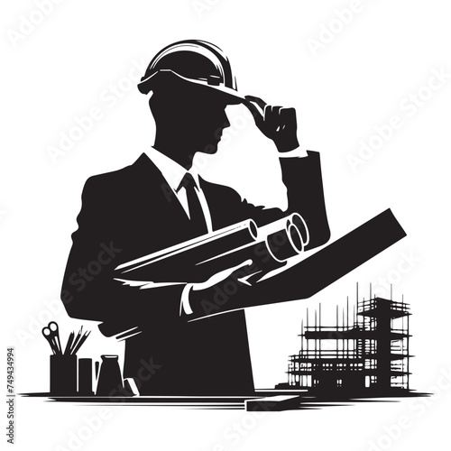 Eerie Architect Silhouette Ensemble - Crafting a Design Tale with Architect Illustration and Architect Vector
