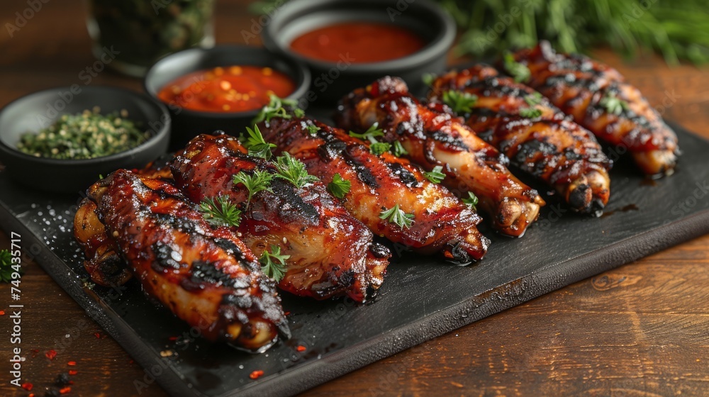 Crispy barbeque chicken wings with bbq sauce 