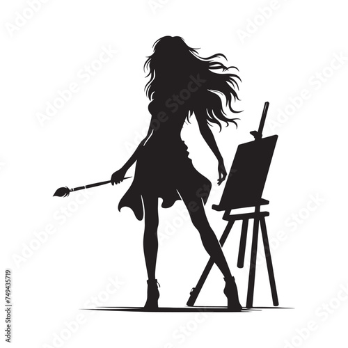 Silhouette of Artist Spectacle - A Theatrical Display of Shadows and Creative Atmosphere with Artist Vector - Painting Silhouette
