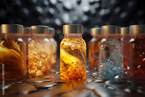 close-up of light orange jars with made from natural ingredients, generated by AI. 3D illustration