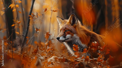 Red fox in the autumn forest