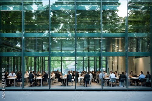 Wallpaper Mural Corporate professionals engaged in a productive meeting in a sleek glass office environment Torontodigital.ca