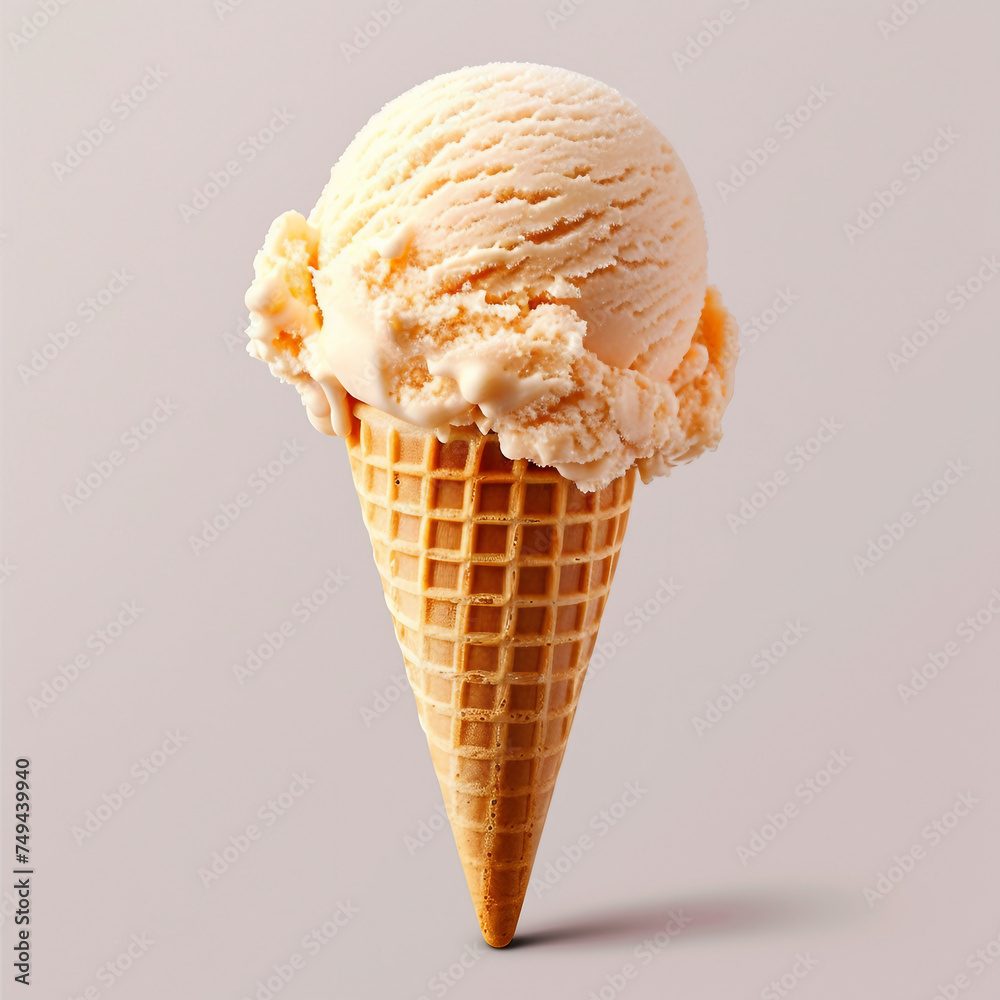 Apricot ice cream isolated on a clean background - ice cream, cone, waffle cone 