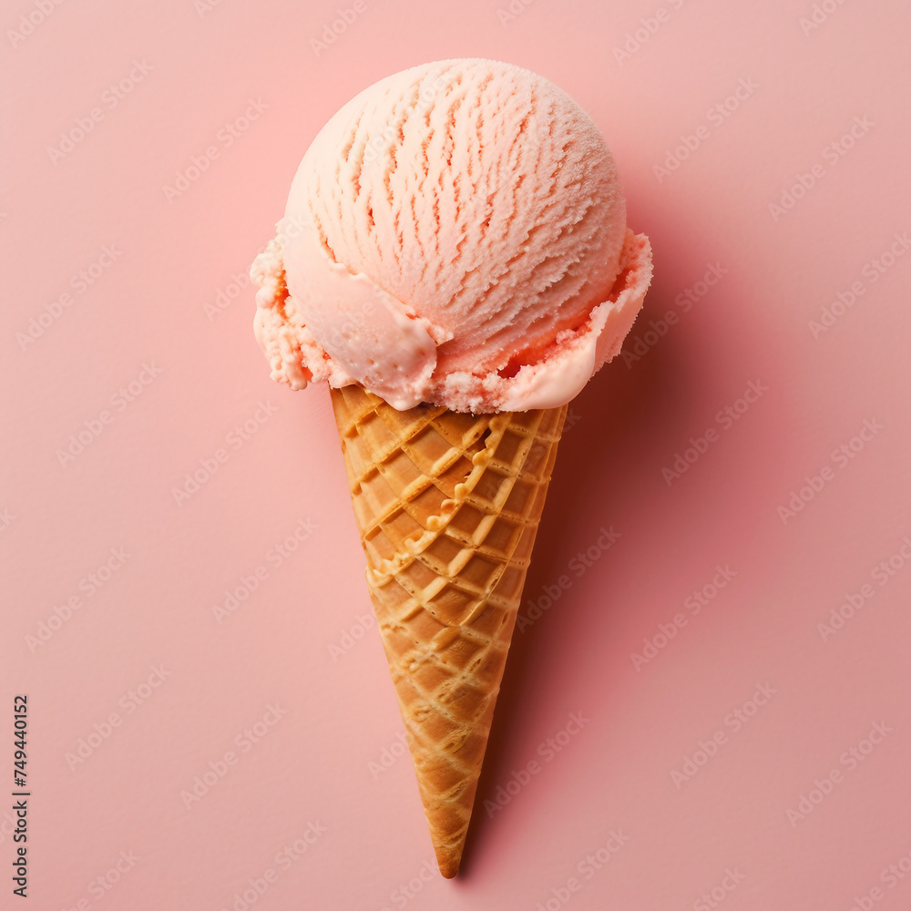 Grapefruit ice cream isolated on a clean background - ice cream, cone, waffle cone Grapefruit ice cream isolated on a clean background - ice cream, cone, waffle cone