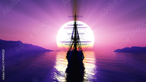 old ship sunset at sea 3d rendering © aleksandar nakovski