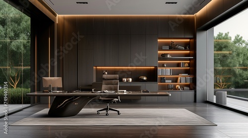 Elegant modern minimalist office with a spacious layout © BHPX
