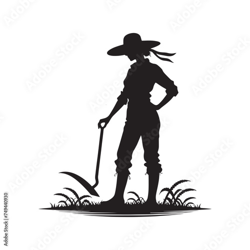 Rural Charm Unveiled - A Mesmerizing Symphony of Shadows with Silhouette of Farmer Illustration - Farmer Vector
