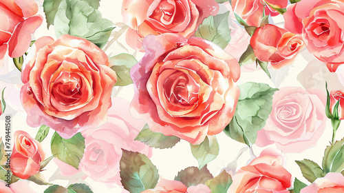 Romantic Watercolor Roses in a Seamless Pattern