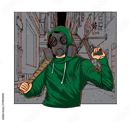 Hooligan gangster on the dark alley vector illustration