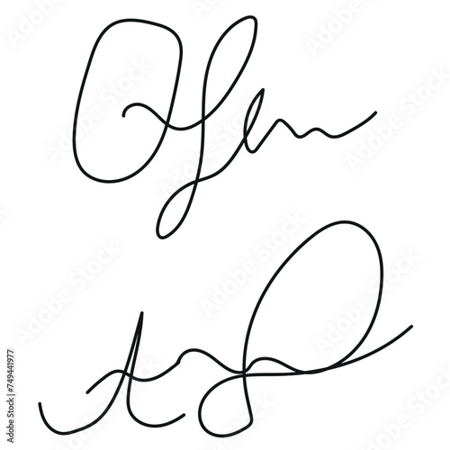 Set of fake autographs, signatures isolated on white background