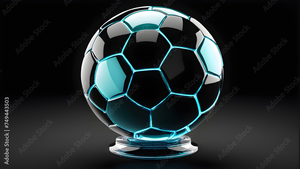 Naklejka premium glassy foot ball on a black background. soccer ball poster design. web design ball.