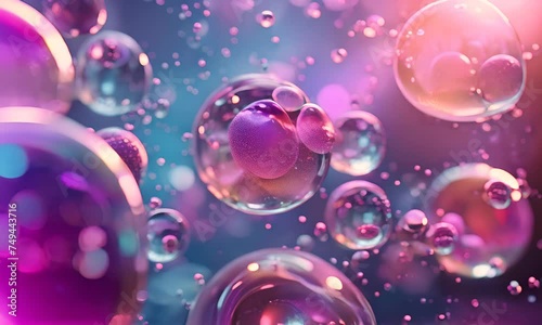 Bubbles with cells on a multicolored background. The concept of medicine and life sciences. photo
