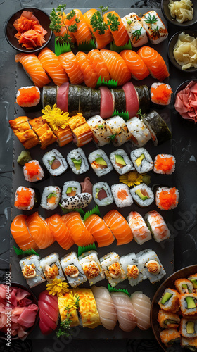 sushi on dark background, ai
