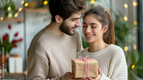 Man giving a gift for woman, ai