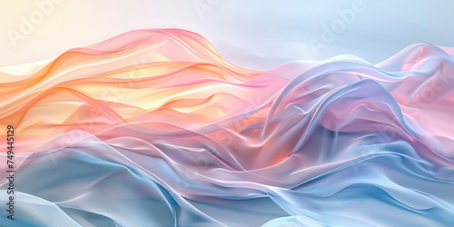 Colorful Fabric Waves in Front of the Sun Abstract 3D Render with Blue and Pink Textile Texture