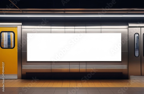 blank advertising billboard or light box showcase on wall at subway train station  copy space for your text message or media content  advertisement  commercial and marketing concept