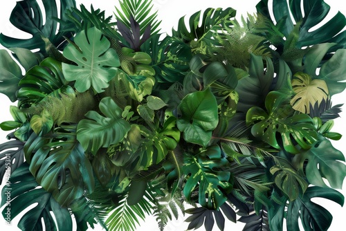 Lush green leaves fill the frame  creating a vibrant nature background Artistic composition of an assortment of tropical plants with featuring different textures and shades of green  for a botanical 