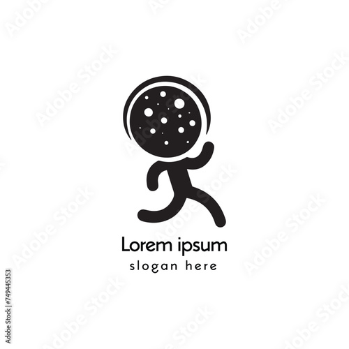 Abstract Stick Figure Character Holding a Globe - Black and White Logo Design