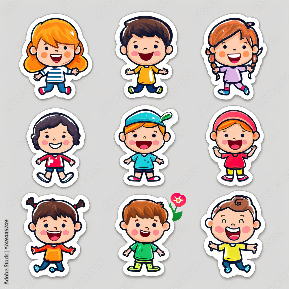Happy Kids Sticker Collection. Multiple. Vector Icon Illustration. Icon Concept Isolated Premium Vector. Happy Kids Sticker Collection. Multiple. Vector Icon Illustration. Icon Concept Isolated Premium Vector.