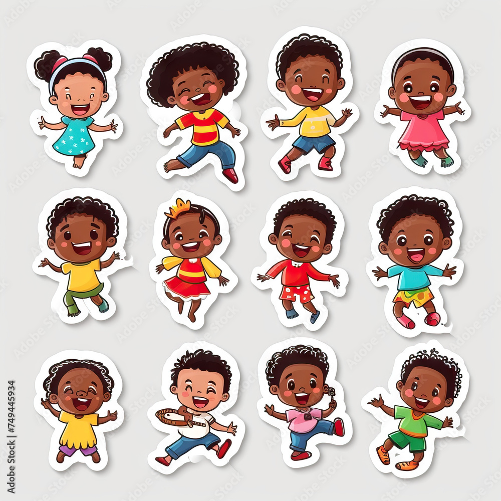Happy African kids Sticker Collection. Multiple. Vector Icon Illustration. Icon Concept Isolated Premium Vector. Happy African kids Sticker Collection. Multiple. Vector Icon Illustration. Icon Concept Isolated Premium Vector.