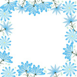 Vector frame with abstract blue flowers and leaves on white background for wedding,quotes, Birthday and invitation cards,greeting cards, print, blogs