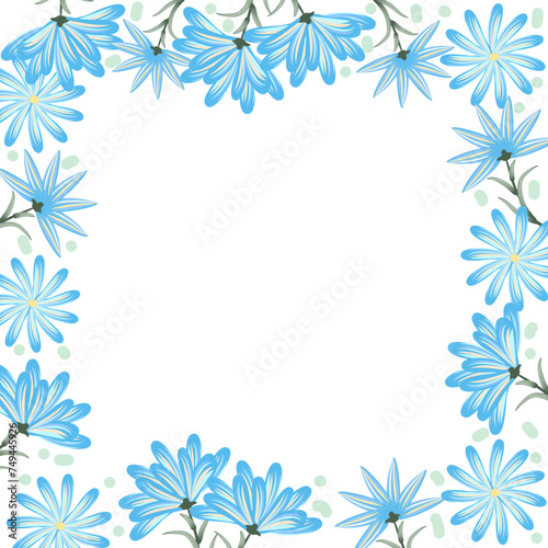 Vector frame with abstract blue flowers and leaves on white background for wedding,quotes, Birthday and invitation cards,greeting cards, print, blogs