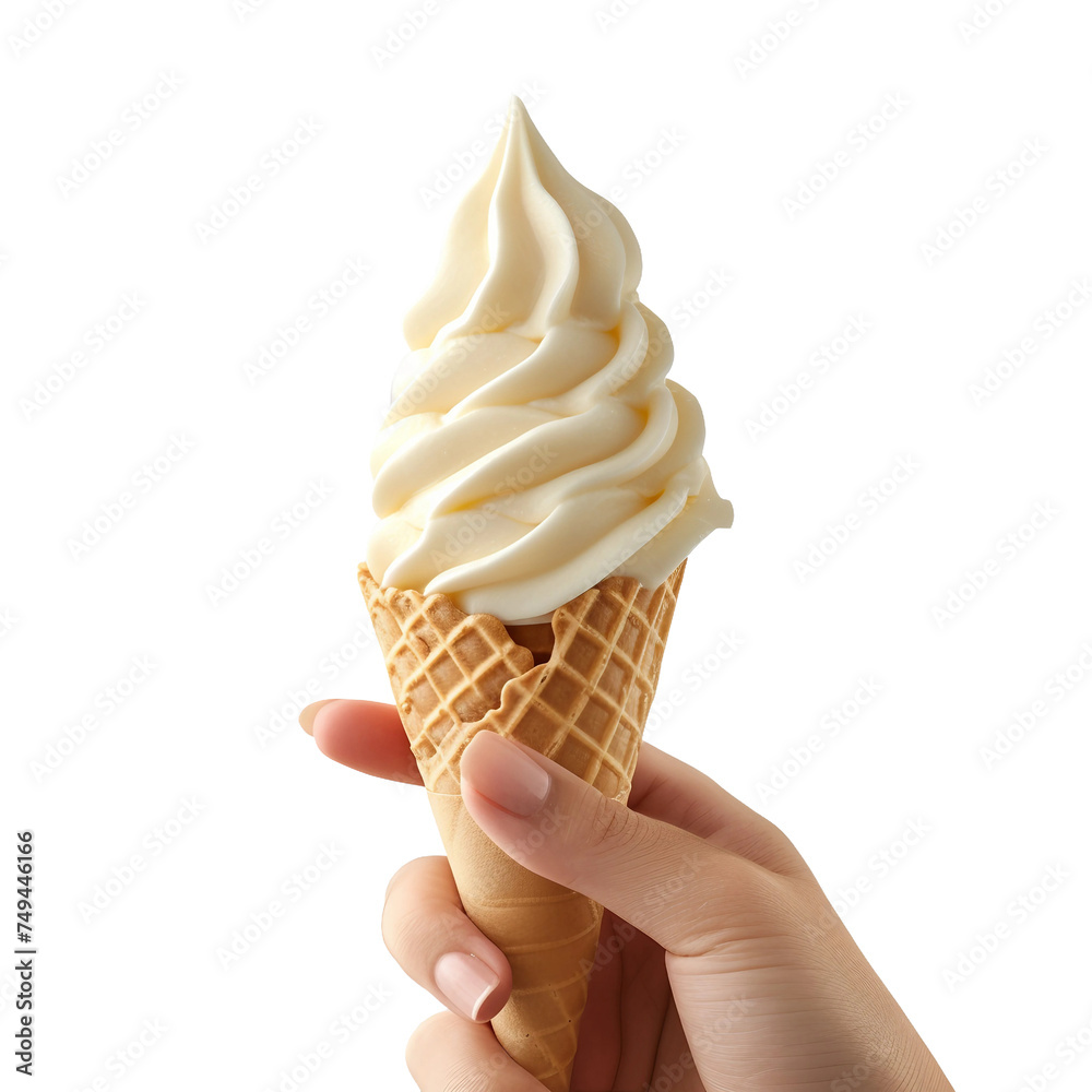 Apricot ice cream isolated on a clean background - ice cream, cone, waffle cone Apricot ice cream isolated on a clean background - ice cream, cone, waffle cone