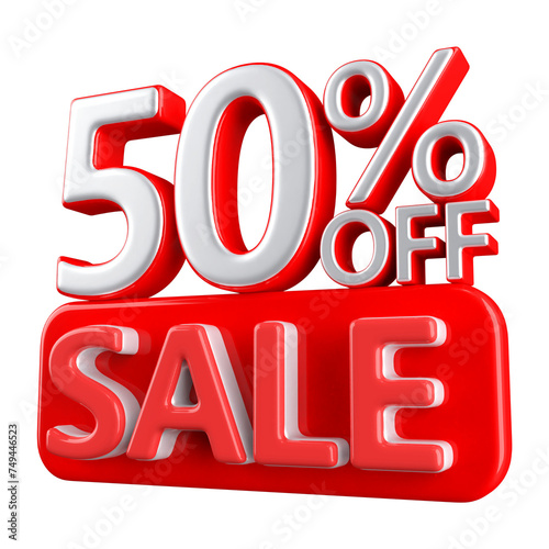 50 percent off sale discount number red 3d render