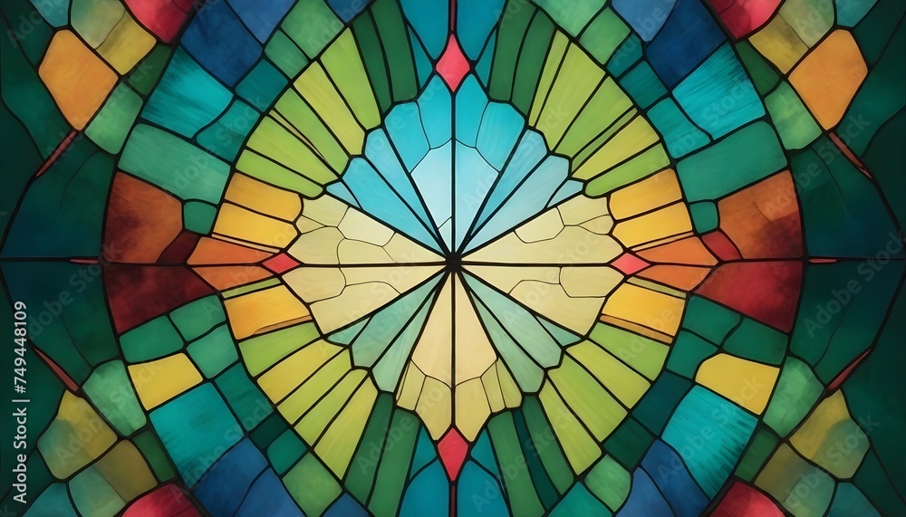 Obraz premium Lush Forest Kaleidoscope: Vibrant Abstract with Stained-Glass Window Vibes