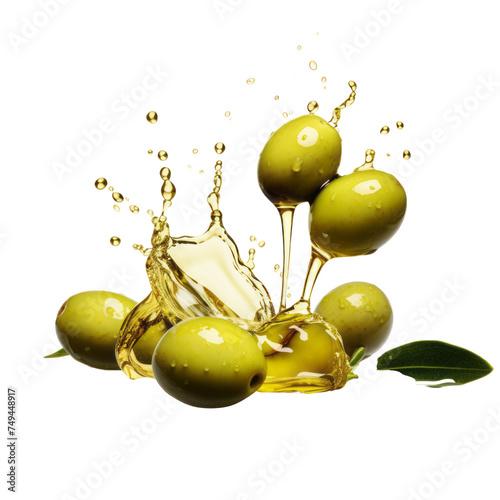 splashes - yellow olive bounce from oil. Delicious olives in splash .
