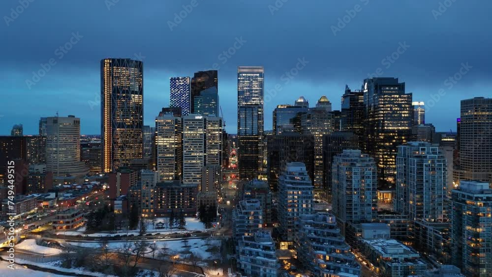 Aerial view of Calgary's skyline on a beautiful winter evening. Aerial view of Calgary's skyline on a beautiful winter evening.