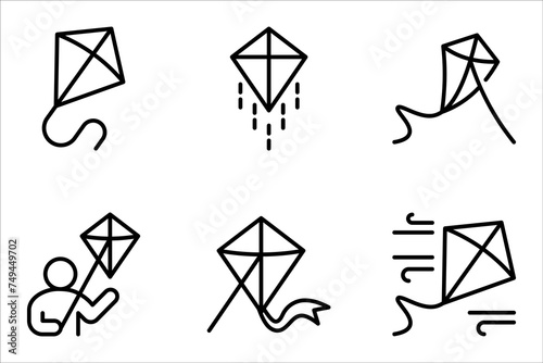 Kite line icon set, outline vector sign, linear style pictogram vector illustration on white background.