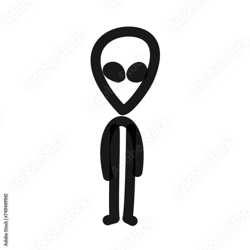 Grey alien simple line art doodle