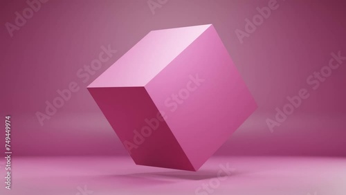 3D Rotating pink Cube on a pink background. Animation motion graphics.