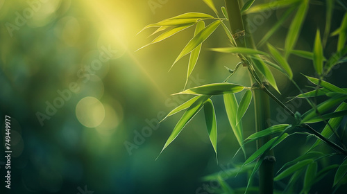 Radiant Sunlight Dancing Through a Lush Bamboo Forest  Casting a Serene Glow on Vibrant Green Leaves
