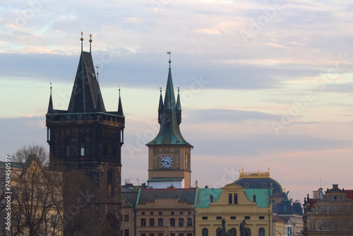 Prague's Charles Bridge tower rooftop view.