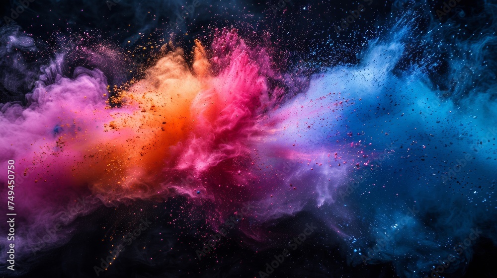 Abstract art colored powder on black background. Holy	
