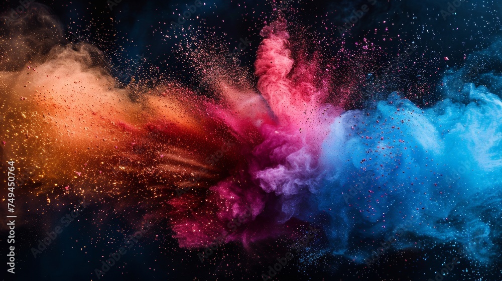 Abstract art colored powder on black background. Holy	
