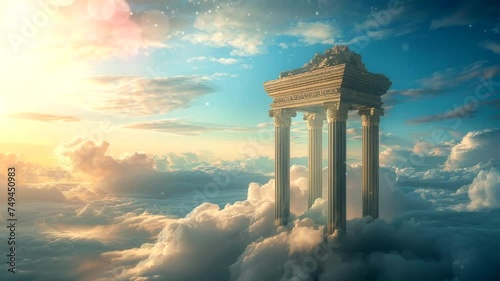 cene of pillars of heaven above the clouds, animated virtual repeating seamless 4k photo