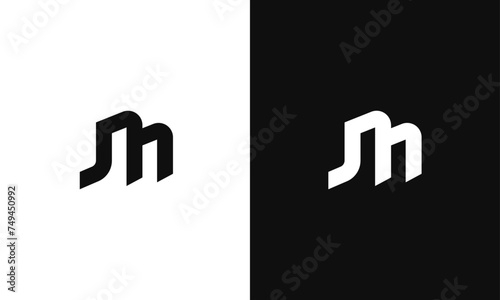 Letter JM, MJ minimal flat Logo design, fully Editable as Vector Format in Black and White Color palette.
