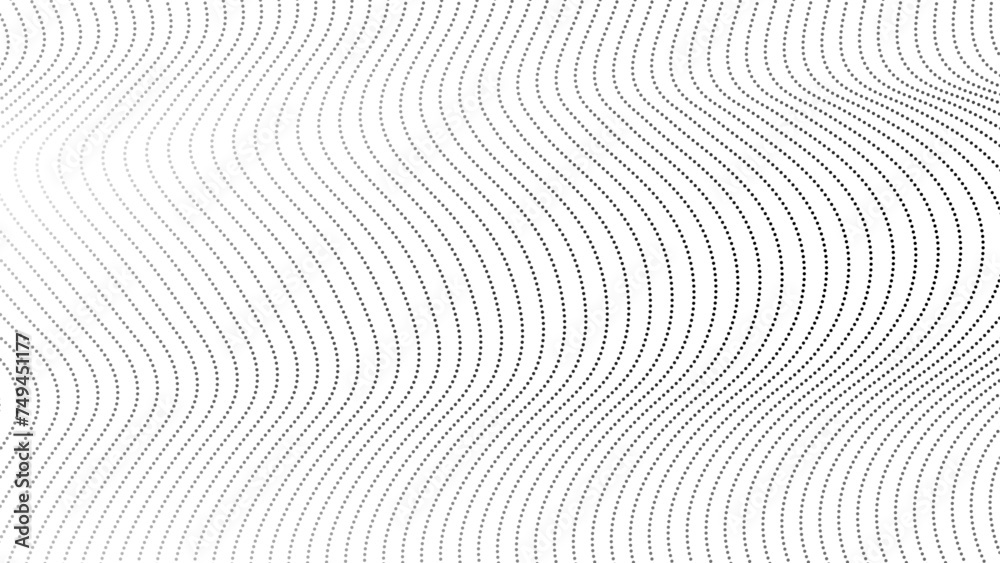 Abstract halftone flowing wavy gradient dots shape isolated on transparent background. Technology abstract lines on white background. Undulate Grey Wave Swirl, frequency sound wave, twisted curve line - obrazy, fototapety, plakaty 