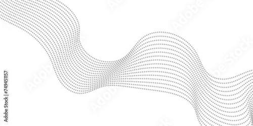 Abstract halftone flowing wavy gradient dots shape isolated on transparent background. Technology abstract lines on white background. Undulate Grey Wave Swirl, frequency sound wave, twisted curve line