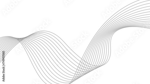 Abstract halftone flowing wavy gradient dots shape isolated on transparent background. Technology abstract lines on white background. Undulate Grey Wave Swirl, frequency sound wave, twisted curve line photo