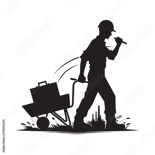 Powerful Silhouette of a Laborer Building the Future - Labor Illustration - Labor Vector
