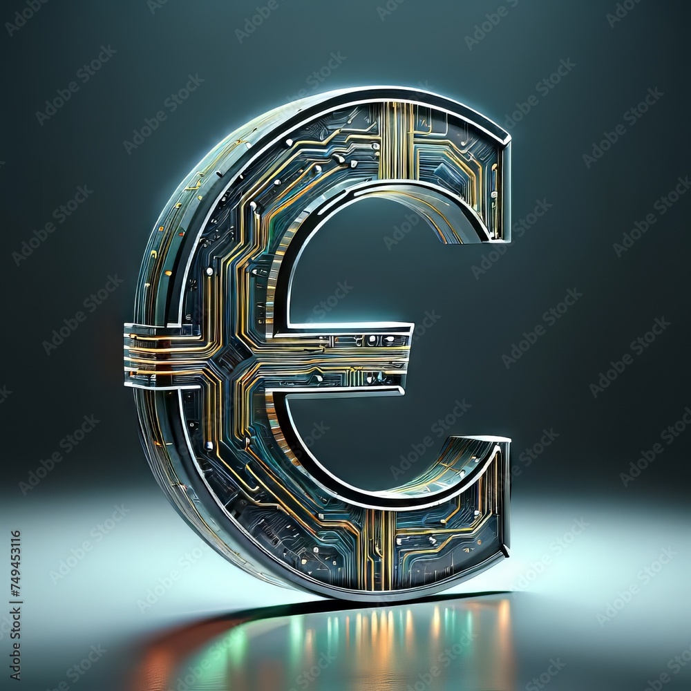 Digital Euro Coin Logo Symbol | Cryptocurrency, Digital Money, eMoney - obrazy, fototapety, plakaty 