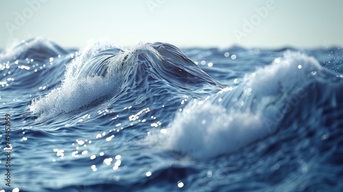 a large body of water with a wave in the middle of it and a light blue sky in the background.